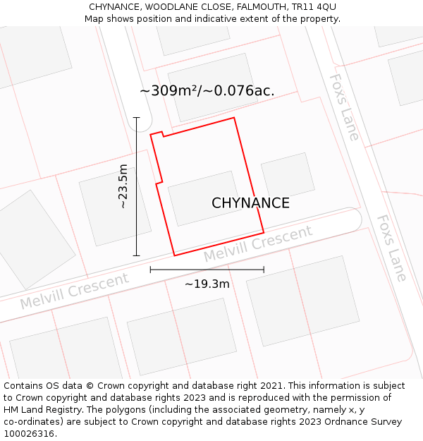 CHYNANCE, WOODLANE CLOSE, FALMOUTH, TR11 4QU: Plot and title map