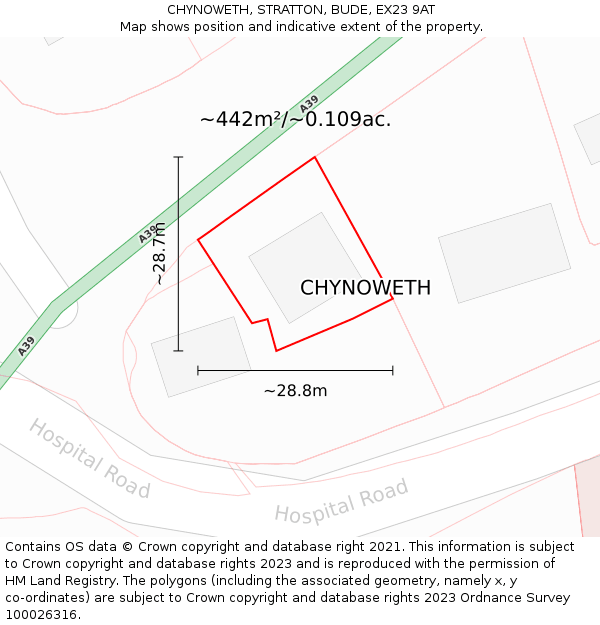 CHYNOWETH, STRATTON, BUDE, EX23 9AT: Plot and title map