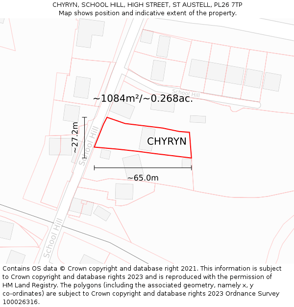 CHYRYN, SCHOOL HILL, HIGH STREET, ST AUSTELL, PL26 7TP: Plot and title map