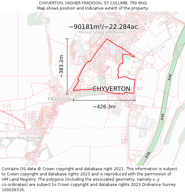 CHYVERTON, HIGHER FRADDON, ST COLUMB, TR9 6NQ: Plot and title map