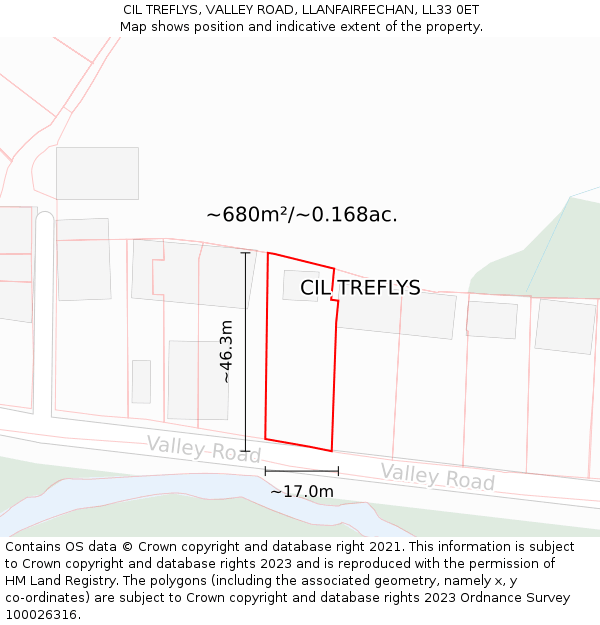 CIL TREFLYS, VALLEY ROAD, LLANFAIRFECHAN, LL33 0ET: Plot and title map