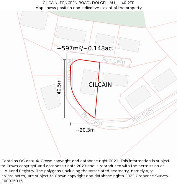 CILCAIN, PENCEFN ROAD, DOLGELLAU, LL40 2ER: Plot and title map