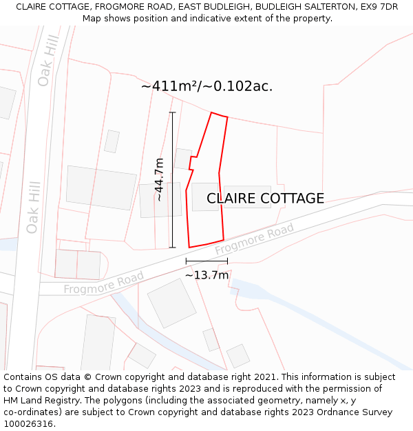 CLAIRE COTTAGE, FROGMORE ROAD, EAST BUDLEIGH, BUDLEIGH SALTERTON, EX9 7DR: Plot and title map