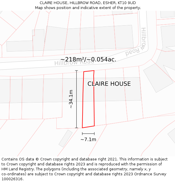 CLAIRE HOUSE, HILLBROW ROAD, ESHER, KT10 9UD: Plot and title map