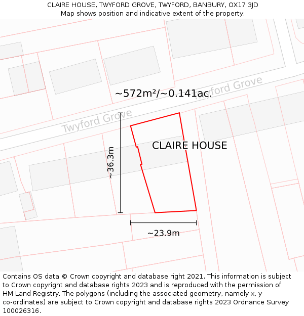 CLAIRE HOUSE, TWYFORD GROVE, TWYFORD, BANBURY, OX17 3JD: Plot and title map