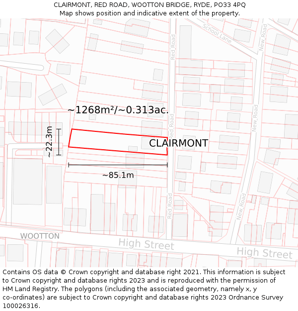 CLAIRMONT, RED ROAD, WOOTTON BRIDGE, RYDE, PO33 4PQ: Plot and title map