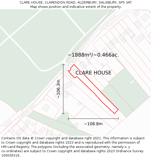 CLARE HOUSE, CLARENDON ROAD, ALDERBURY, SALISBURY, SP5 3AT: Plot and title map