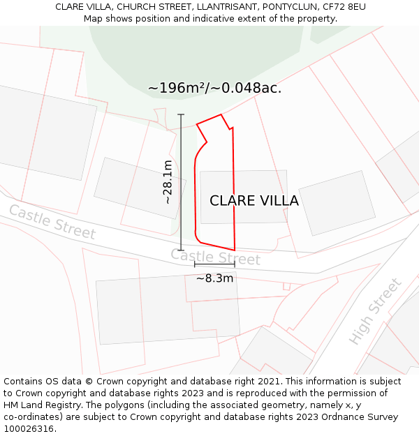 CLARE VILLA, CHURCH STREET, LLANTRISANT, PONTYCLUN, CF72 8EU: Plot and title map