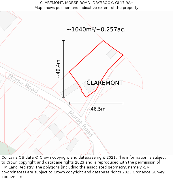 CLAREMONT, MORSE ROAD, DRYBROOK, GL17 9AH: Plot and title map