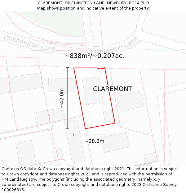 CLAREMONT, PINCHINGTON LANE, NEWBURY, RG14 7HB: Plot and title map