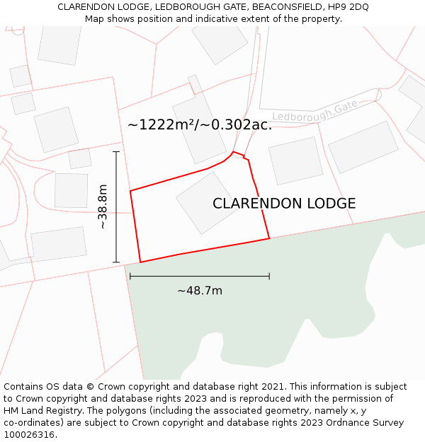 CLARENDON LODGE, LEDBOROUGH GATE, BEACONSFIELD, HP9 2DQ: Plot and title map