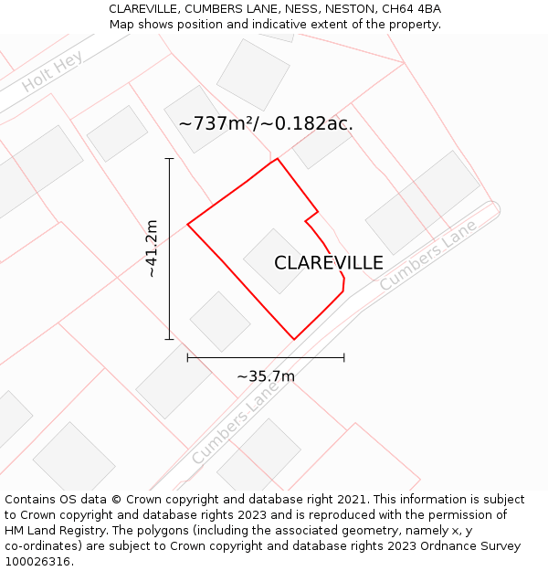 CLAREVILLE, CUMBERS LANE, NESS, NESTON, CH64 4BA: Plot and title map