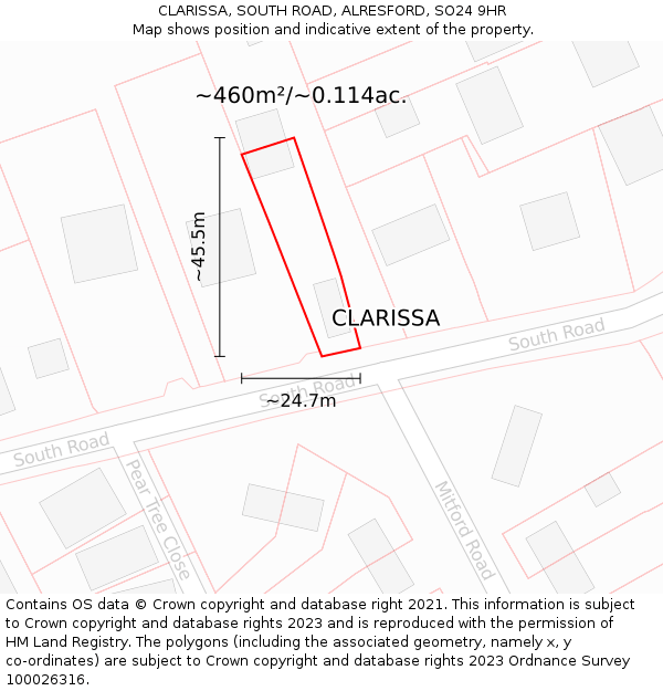 CLARISSA, SOUTH ROAD, ALRESFORD, SO24 9HR: Plot and title map