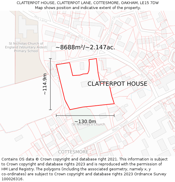 CLATTERPOT HOUSE, CLATTERPOT LANE, COTTESMORE, OAKHAM, LE15 7DW: Plot and title map