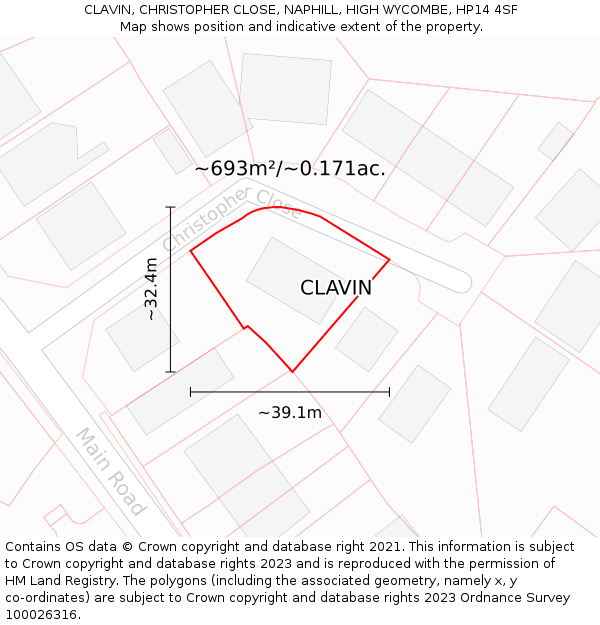 CLAVIN, CHRISTOPHER CLOSE, NAPHILL, HIGH WYCOMBE, HP14 4SF: Plot and title map