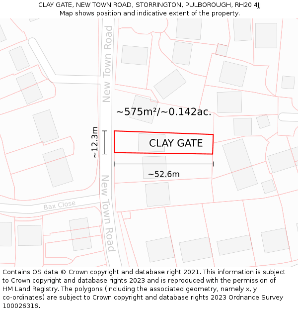 CLAY GATE, NEW TOWN ROAD, STORRINGTON, PULBOROUGH, RH20 4JJ: Plot and title map