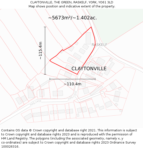 CLAYTONVILLE, THE GREEN, RASKELF, YORK, YO61 3LD: Plot and title map