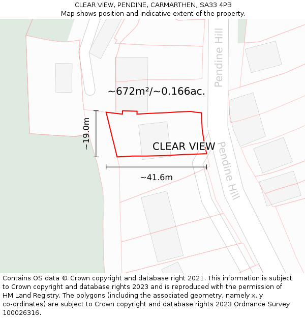 CLEAR VIEW, PENDINE, CARMARTHEN, SA33 4PB: Plot and title map