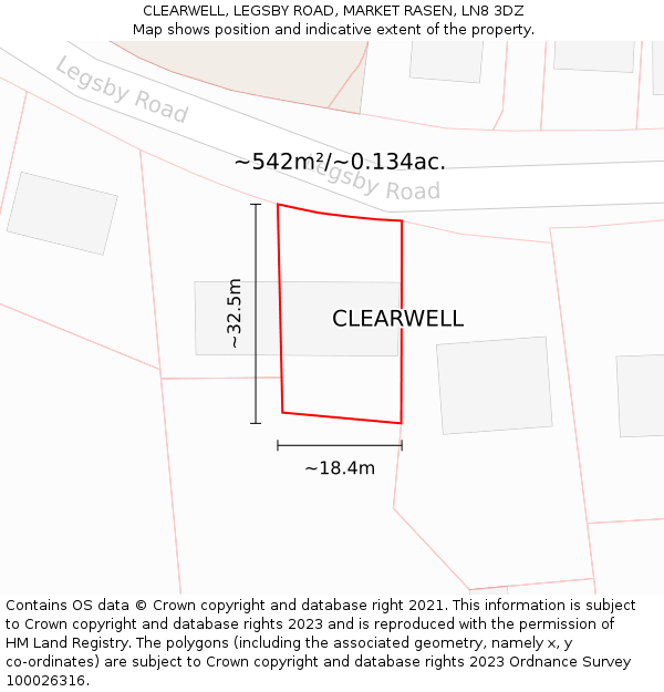 CLEARWELL, LEGSBY ROAD, MARKET RASEN, LN8 3DZ: Plot and title map