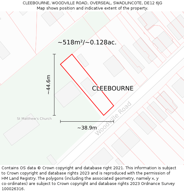 CLEEBOURNE, WOODVILLE ROAD, OVERSEAL, SWADLINCOTE, DE12 6JG: Plot and title map