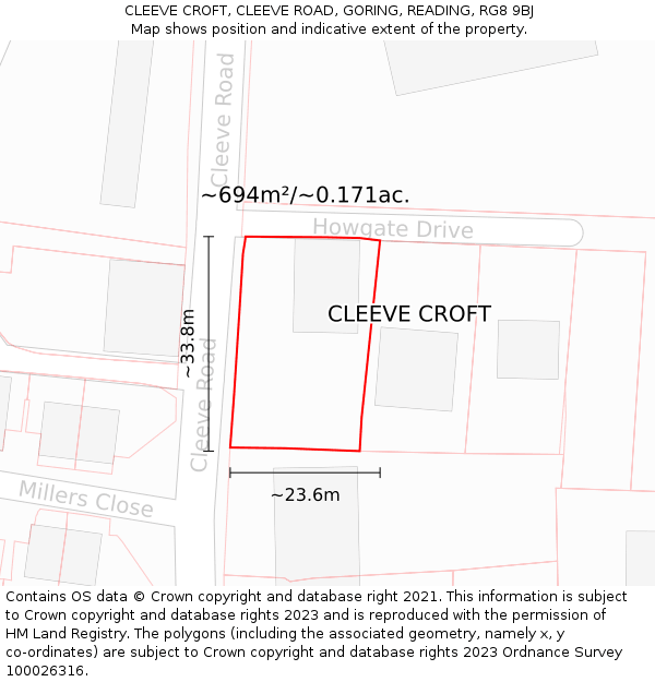 CLEEVE CROFT, CLEEVE ROAD, GORING, READING, RG8 9BJ: Plot and title map