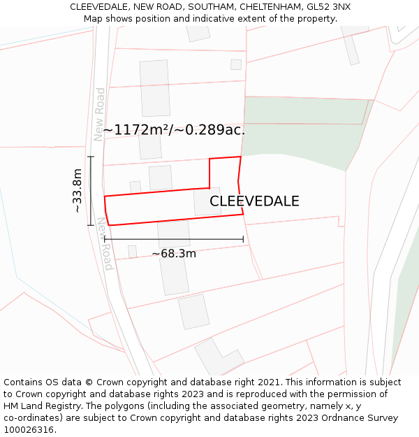 CLEEVEDALE, NEW ROAD, SOUTHAM, CHELTENHAM, GL52 3NX: Plot and title map