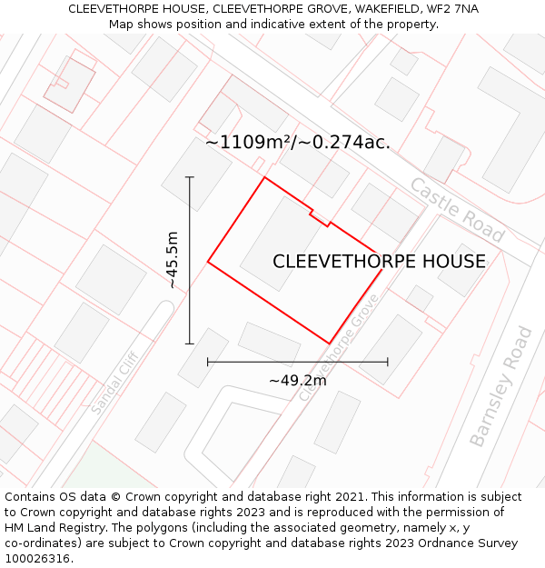 CLEEVETHORPE HOUSE, CLEEVETHORPE GROVE, WAKEFIELD, WF2 7NA: Plot and title map