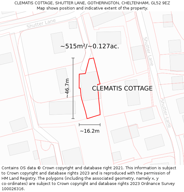 CLEMATIS COTTAGE, SHUTTER LANE, GOTHERINGTON, CHELTENHAM, GL52 9EZ: Plot and title map