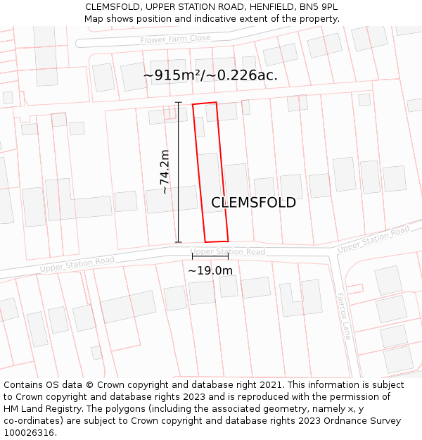 CLEMSFOLD, UPPER STATION ROAD, HENFIELD, BN5 9PL: Plot and title map