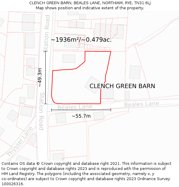 CLENCH GREEN BARN, BEALES LANE, NORTHIAM, RYE, TN31 6LJ: Plot and title map