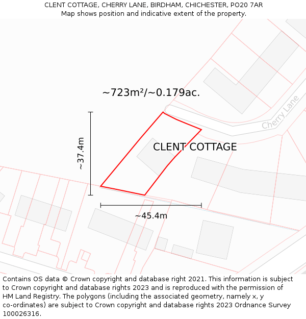 CLENT COTTAGE, CHERRY LANE, BIRDHAM, CHICHESTER, PO20 7AR: Plot and title map