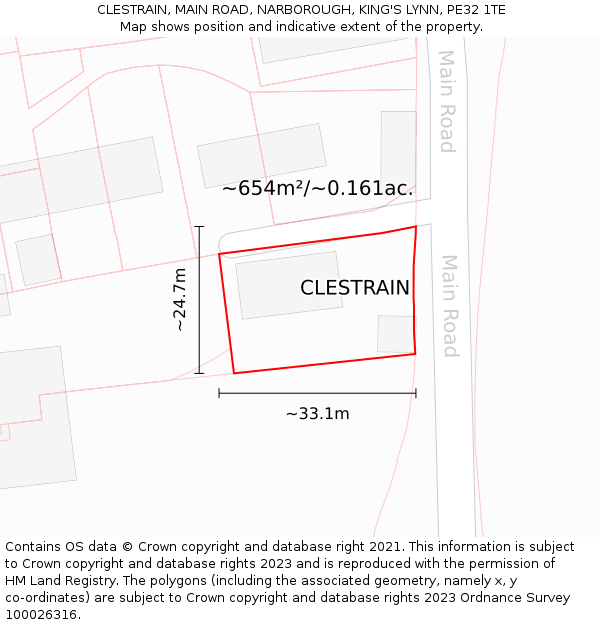 CLESTRAIN, MAIN ROAD, NARBOROUGH, KING'S LYNN, PE32 1TE: Plot and title map