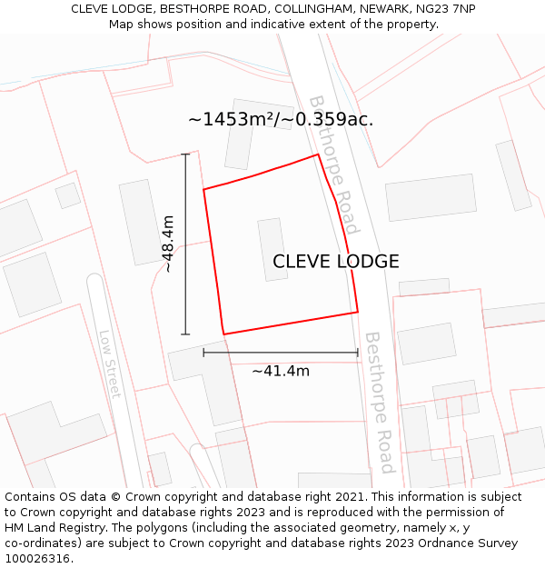 CLEVE LODGE, BESTHORPE ROAD, COLLINGHAM, NEWARK, NG23 7NP: Plot and title map