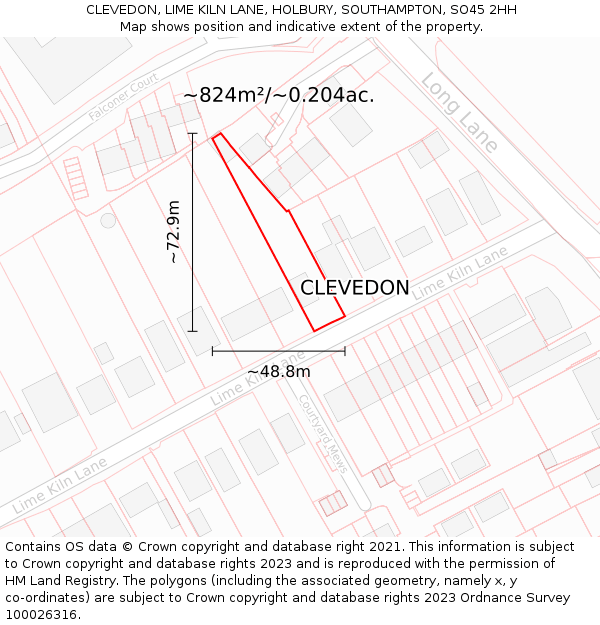 CLEVEDON, LIME KILN LANE, HOLBURY, SOUTHAMPTON, SO45 2HH: Plot and title map