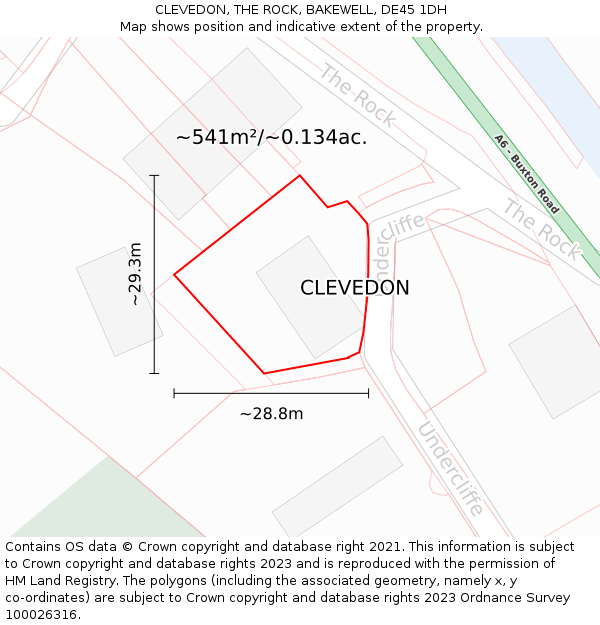 CLEVEDON, THE ROCK, BAKEWELL, DE45 1DH: Plot and title map