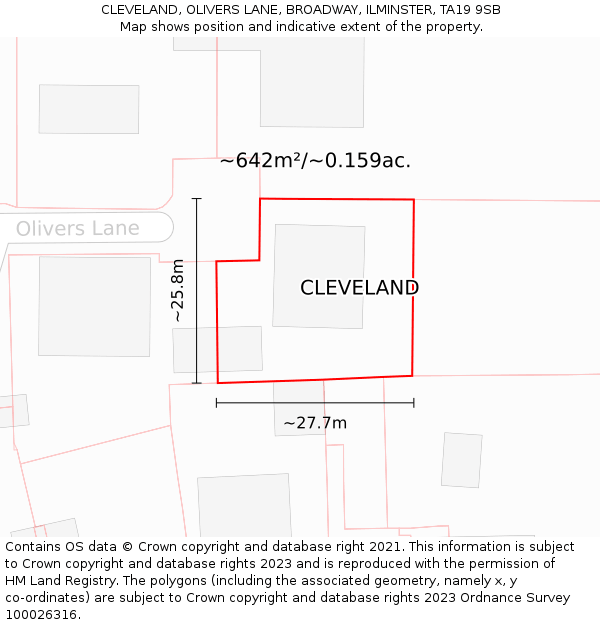 CLEVELAND, OLIVERS LANE, BROADWAY, ILMINSTER, TA19 9SB: Plot and title map