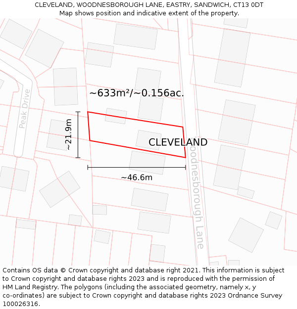 CLEVELAND, WOODNESBOROUGH LANE, EASTRY, SANDWICH, CT13 0DT: Plot and title map