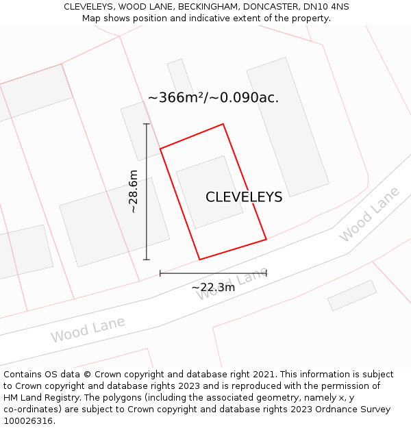 CLEVELEYS, WOOD LANE, BECKINGHAM, DONCASTER, DN10 4NS: Plot and title map