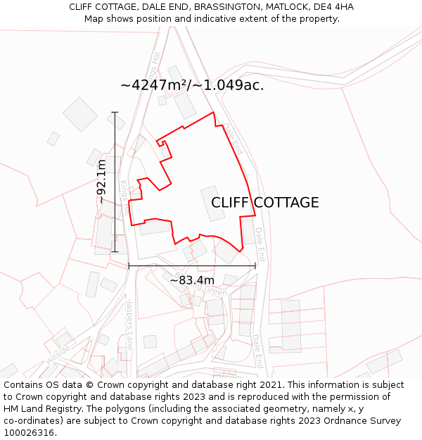 CLIFF COTTAGE, DALE END, BRASSINGTON, MATLOCK, DE4 4HA: Plot and title map