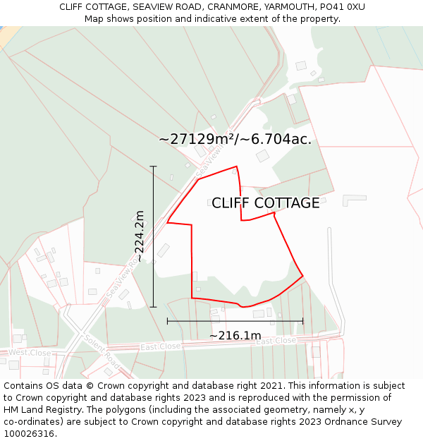 CLIFF COTTAGE, SEAVIEW ROAD, CRANMORE, YARMOUTH, PO41 0XU: Plot and title map