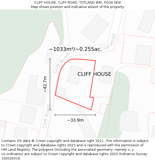 CLIFF HOUSE, CLIFF ROAD, TOTLAND BAY, PO39 0EW: Plot and title map