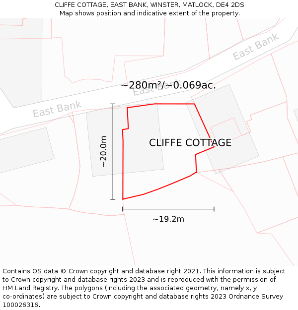 CLIFFE COTTAGE, EAST BANK, WINSTER, MATLOCK, DE4 2DS: Plot and title map