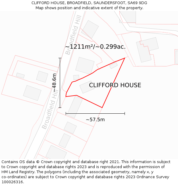 CLIFFORD HOUSE, BROADFIELD, SAUNDERSFOOT, SA69 9DG: Plot and title map