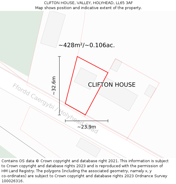 CLIFTON HOUSE, VALLEY, HOLYHEAD, LL65 3AF: Plot and title map