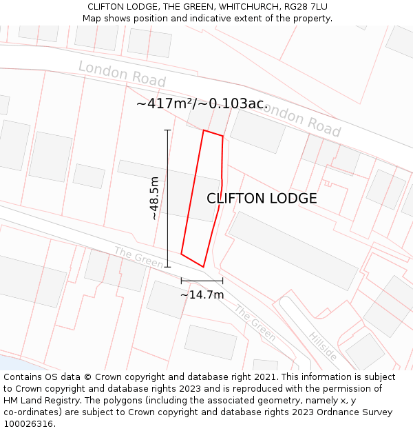 CLIFTON LODGE, THE GREEN, WHITCHURCH, RG28 7LU: Plot and title map