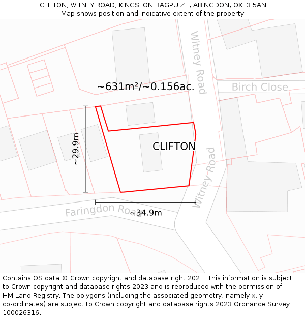 CLIFTON, WITNEY ROAD, KINGSTON BAGPUIZE, ABINGDON, OX13 5AN: Plot and title map
