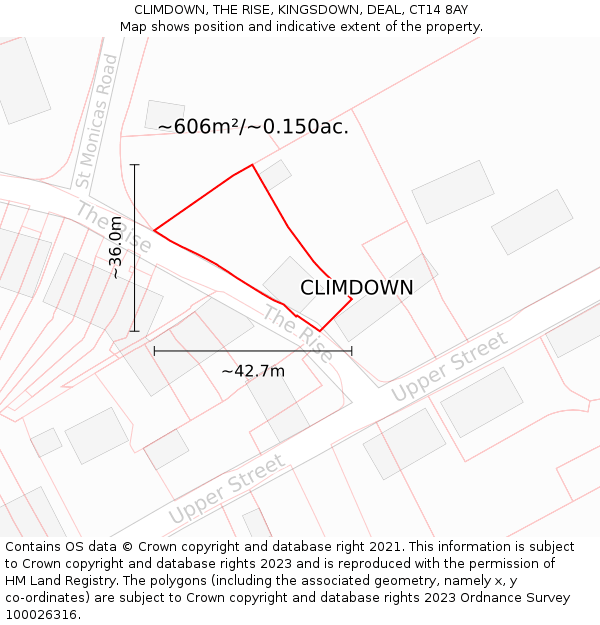 CLIMDOWN, THE RISE, KINGSDOWN, DEAL, CT14 8AY: Plot and title map