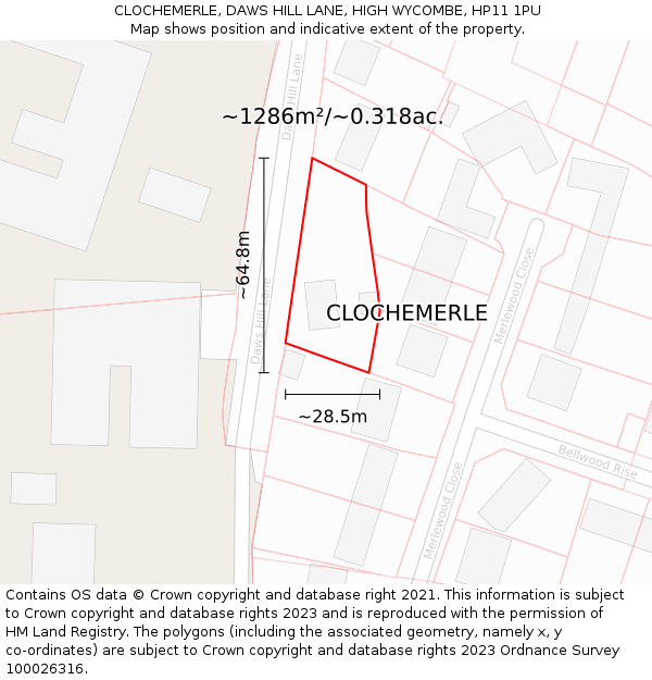 CLOCHEMERLE, DAWS HILL LANE, HIGH WYCOMBE, HP11 1PU: Plot and title map