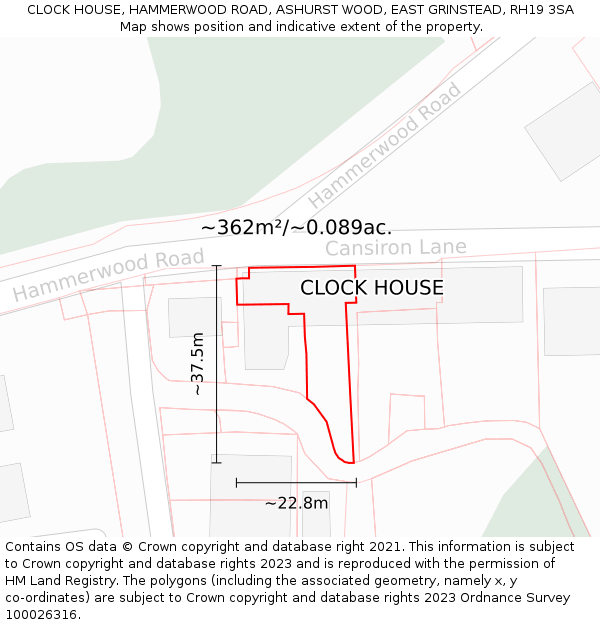 CLOCK HOUSE, HAMMERWOOD ROAD, ASHURST WOOD, EAST GRINSTEAD, RH19 3SA: Plot and title map