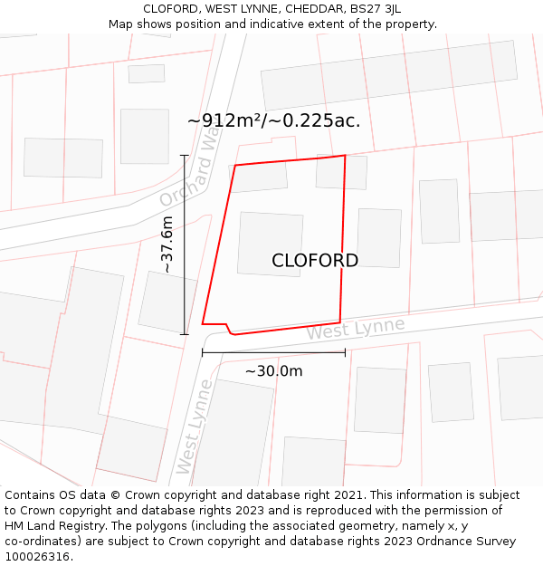 CLOFORD, WEST LYNNE, CHEDDAR, BS27 3JL: Plot and title map